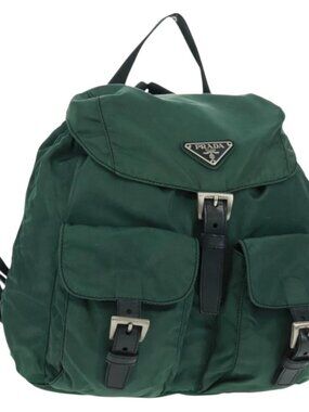 PRADA Backpack Nylon Green Silver Auth 161515